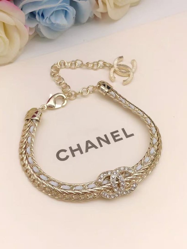 Chanel Double C Diamond-Set Quilted Bracelet